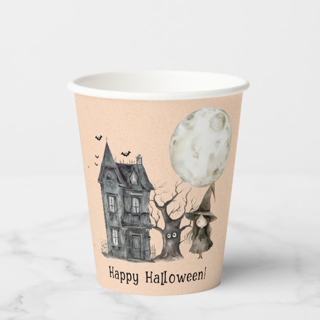 Haunted House Witch Spooky Halloween Party Paper Cups (Front)