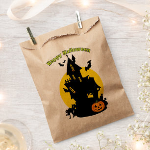 Haunted House with Bats Happy Halloween Favor Bag
