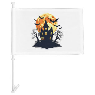 Haunted House with Bats � Spooky Halloween Tee Car Flag