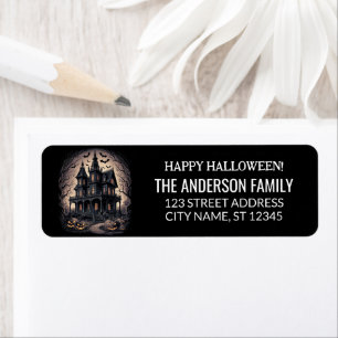 Haunted House with Pumpkins and Bats Halloween Label