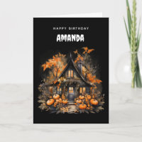 Haunted House with Pumpkins Autumn Birthday