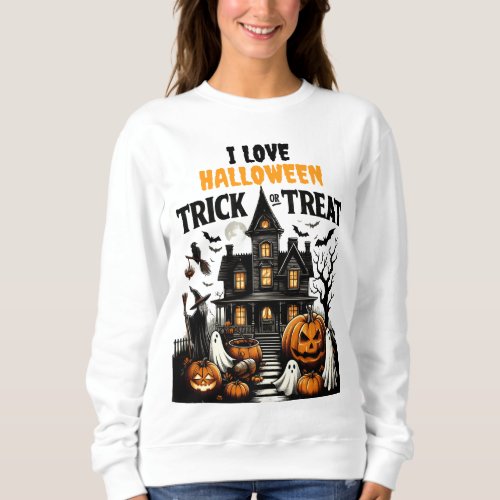 Haunted house with pumpkins  ghosts sweatshirt