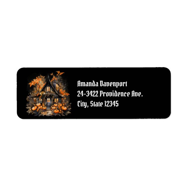 Haunted House with Pumpkins Halloween Black Label (Front)