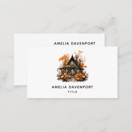 Haunted House with Pumpkins Halloween Business Card