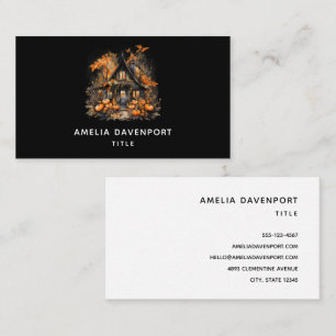 Haunted House with Pumpkins Halloween Business Card