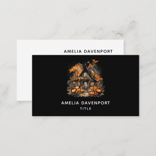 Haunted House with Pumpkins Halloween Business Card