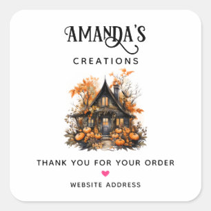 Haunted House with Pumpkins Halloween Business Square Sticker