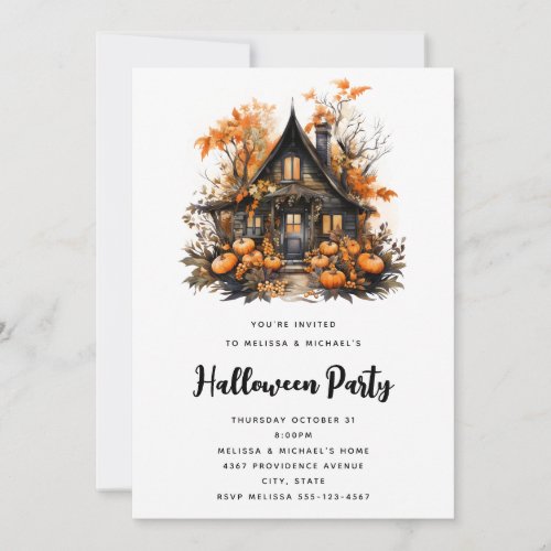 Haunted House with Pumpkins Halloween Invitation