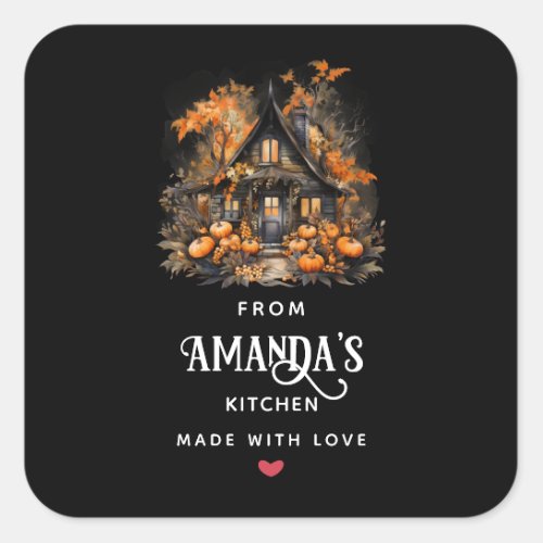 Haunted House with Pumpkins Halloween Kitchen Square Sticker