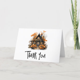 Haunted House with Pumpkins Halloween Letterpress Thank You Card