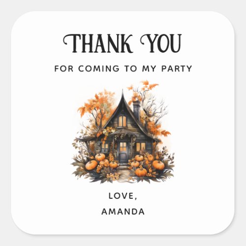 Haunted House with Pumpkins Halloween Party Thanks Square Sticker