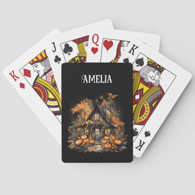 Haunted House with Pumpkins Halloween Poker Cards (Back)