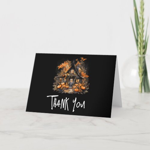 Haunted House with Pumpkins Halloween Thank You Card