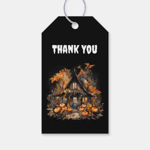 Haunted House with Pumpkins Halloween Thank You Gift Tags