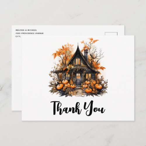 Haunted House with Pumpkins Halloween Thank You Postcard