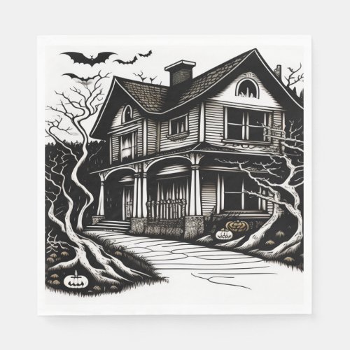 Haunted House Woodcut Napkins