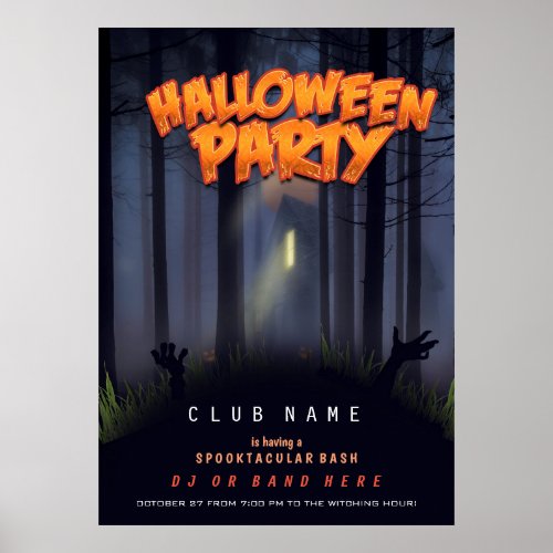 Haunted house zombie dance party club promotion poster