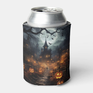 Haunted Houses, Pumpkins and Bats Halloween Can Cooler