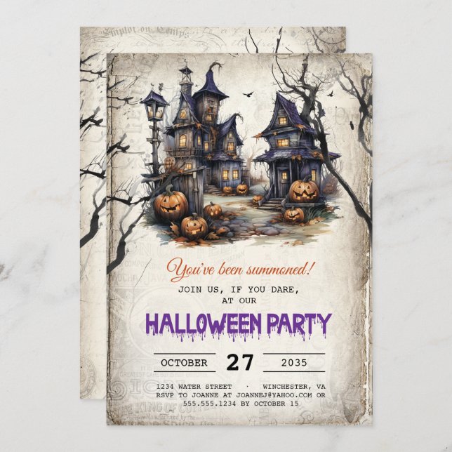 Haunted Houses Spooky Halloween Party Invitation (Front/Back)