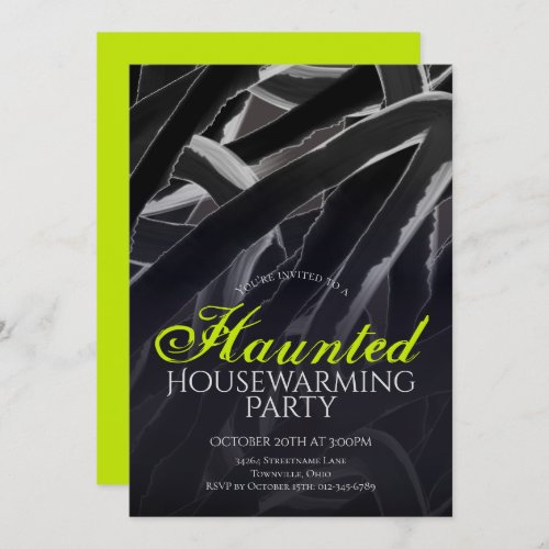 Haunted Housewarming Gray Green Halloween Party Invitation