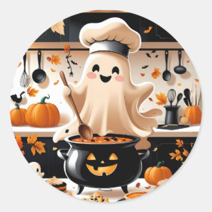 Haunted & Hungry – Kawaii Ghost Chef in the Kitche Classic Round Sticker