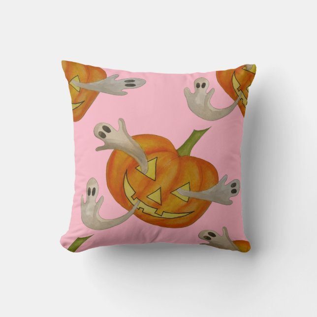 haunted jack o lantern throw pillow (Front)