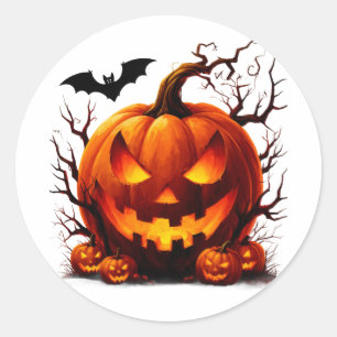 Haunted Jack O Lantern With Glowing Eyes 🎃 Classic Round Sticker