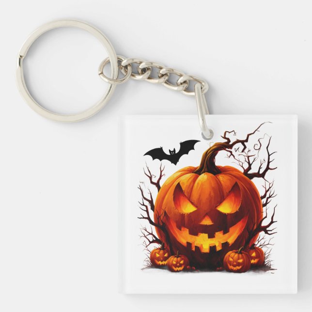Haunted Jack O Lantern With Glowing Eyes 🎃 Keychain (Front)