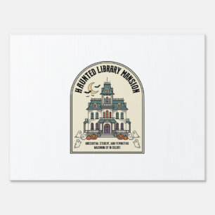Haunted Library Salem Ghost Vintage Halloween_1 Sign