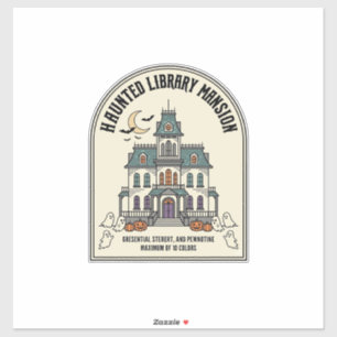 Haunted Library Salem Ghost Vintage Halloween_1 Sticker
