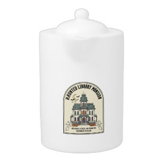 Haunted Library Salem Ghost Vintage Halloween_1 Teapot