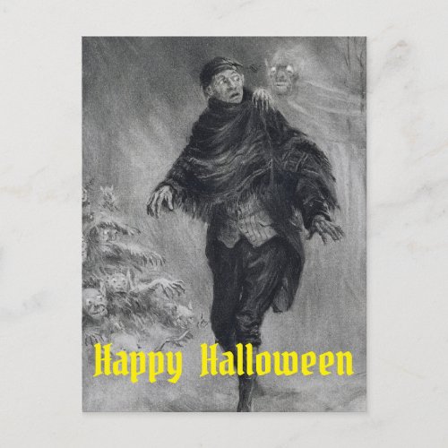 Haunted Man Happy Halloween Ghosts Postcard