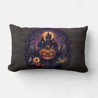 Haunted Manor Halloween Throw Pillow