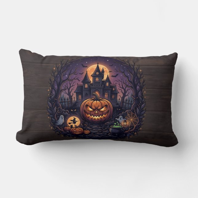 Haunted Manor Halloween Throw Pillow (Front)