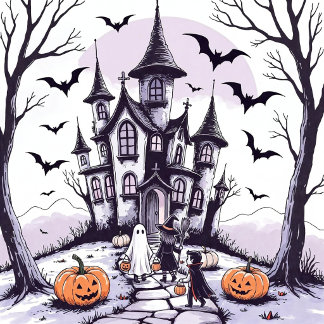Haunted Manor Trick-or-Treat Garden Flag