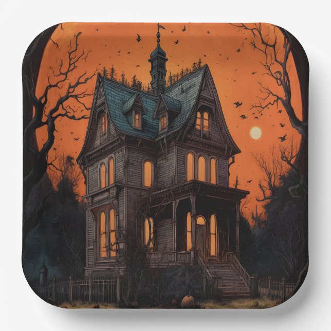 Haunted Mansion Adult Halloween Party Paper Plates (Front)