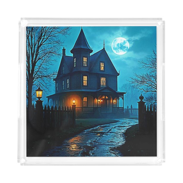 Haunted Mansion Blue Moonlight Night Design Acrylic Tray (Front)