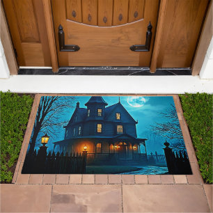 Haunted Mansion Blue Moonlight Night Design Doormat
