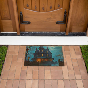 Haunted Mansion Blue Moonlight Night Design Fiber Doormat