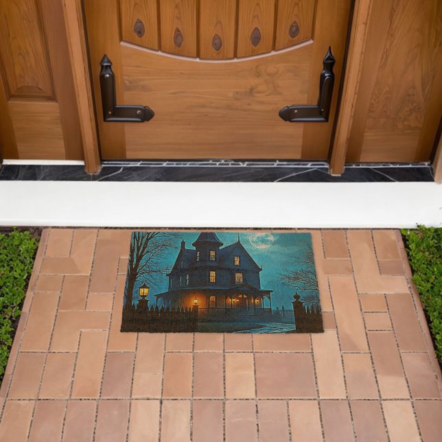 Haunted Mansion Blue Moonlight Night Design Fiber Doormat (Insitu (Outdoor))