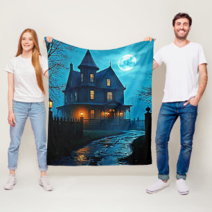 Haunted Mansion Blue Moonlight Night Design Fleece Blanket