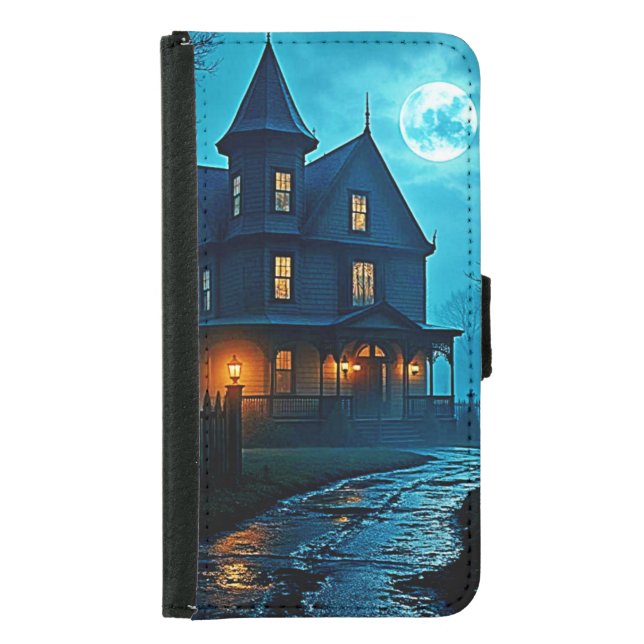 Haunted Mansion Blue Moonlight Night Design Samsung Galaxy Wallet Case (Front)