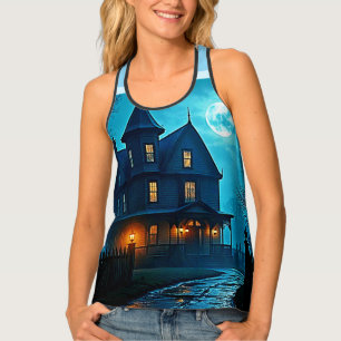 Haunted Mansion Blue Moonlight Night Design Tank Top