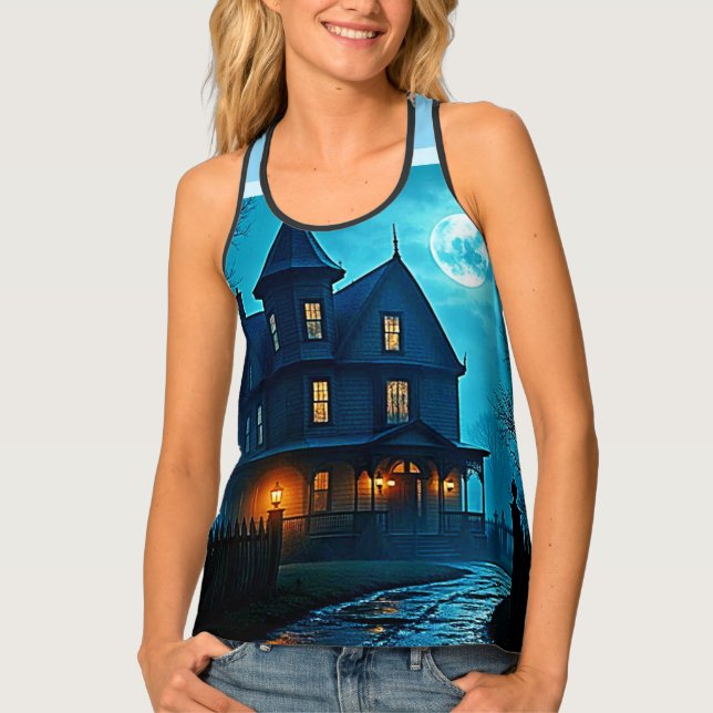 Haunted Mansion Blue Moonlight Night Design Tank Top (Front)