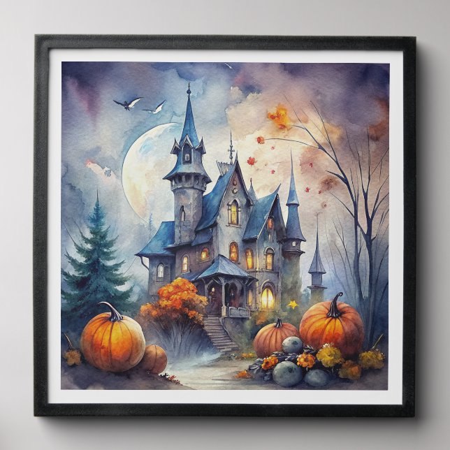 Haunted Mansion Castle and Pumpkins Photo Tile (Front Set)