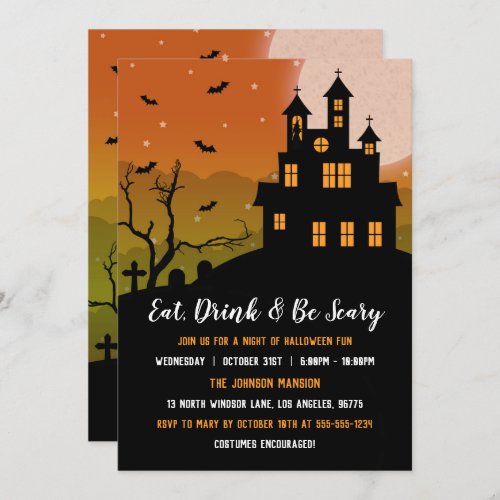 Haunted Mansion Eat Drink  Be Scary Halloween Invitation