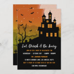 Haunted Mansion Eat Drink & Be Scary Halloween Invitation<br><div class="desc">Haunted House Invitation,  Eat,  Drink and Be Scary Invite with Bats and Graveyard.</div>