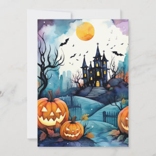Haunted Mansion Jack O’Lantern Bats Halloween Holiday Card