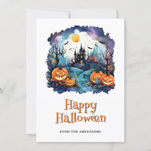 Haunted Mansion Jack O’Lantern Ghost Halloween Holiday Card