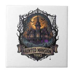 Haunted Mansion Tours Halloween Gothic House Cresc Ceramic Tile
